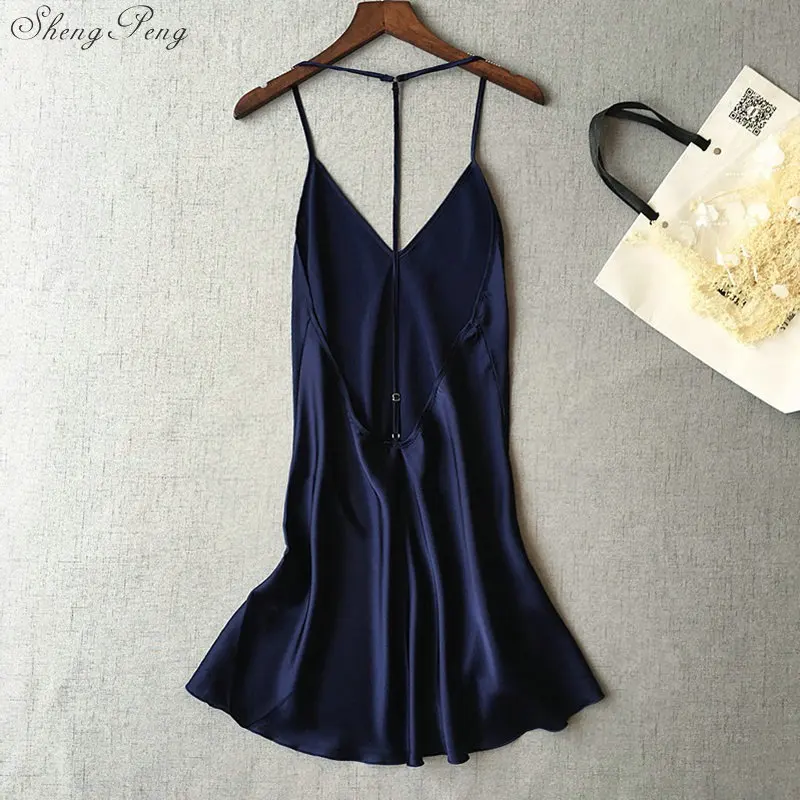 2018 autumn silk women's full slips femme sexy lace v inner lining underdskirt female chemise petticoat slip V1182