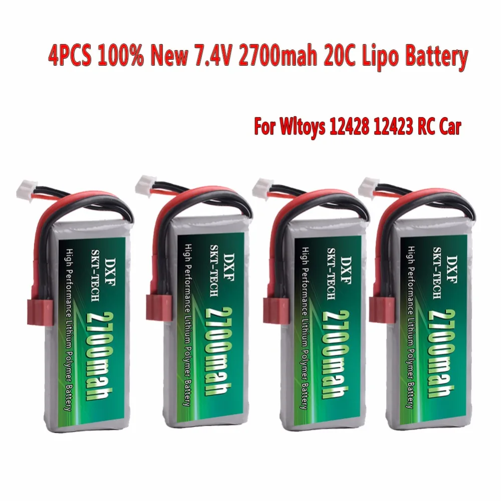 DXF 4 шт. Rc Lipo батарея 2S 7 V 2700mah 20C Max 30C для Wltoys 12428 12423 1:12 RC автозапчасти|Детали и
