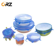ORZ 6 Pcs Kitchen Tools Bowl Cover Pan Lid Premium Stretch Silicone Bowl Lid Food Wrap Fresh-Keeping Cover Sealing Cap