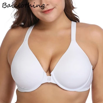 

36 38 40 42 44 46 48 B C D DD E F Plus Size Bra Women's Smooth Foam Full Coverage Underwire Front Closure Racerback Solid Bra