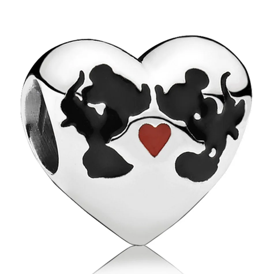 

Authentic S925 Sterling Silver DIY Jewelry Minnie & Mickey Kiss Charms fit Lady Bracelet Bangle