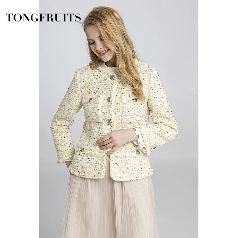 2019 Autumn And Winter Clothing Women Fashion Temperament Slim Woman Coat Woven Fabric High-end Women Jacket O-Neck Coat