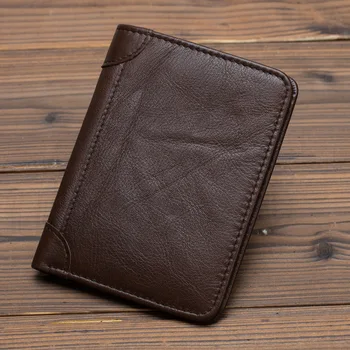 

High Quality Genuine Leather Men Bifold Wallet Short Pocket ID/Credit Card Holder Vintage Designer Simple Male Mini Purse