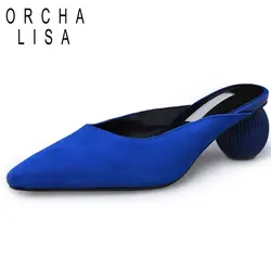 ORCHA LISA/Новинка; туфли-лодочки без задника; женские шлепанцы с острым носком; женская обувь; вечерние туфли для офиса; цвет синий, черный;