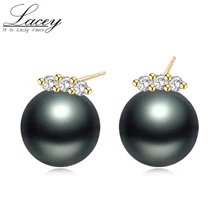 Prefactly Round Black Pearl Earrings For Women,Seawater Pearl Real 18K Gold Stud Earrings Wedding Bride Earrings Jewelry Prefactly Round Black Pearl Earrings For Women,Seawater Pearl Real 18K Gold Stud Earrings Wedding Bride Earrings Jewelry