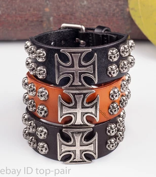 

Lot 3pcs Rock Metal Cross Studded Simply Cool Single Wrap Men's Leather Bracelet Wristband Cuff Vintage