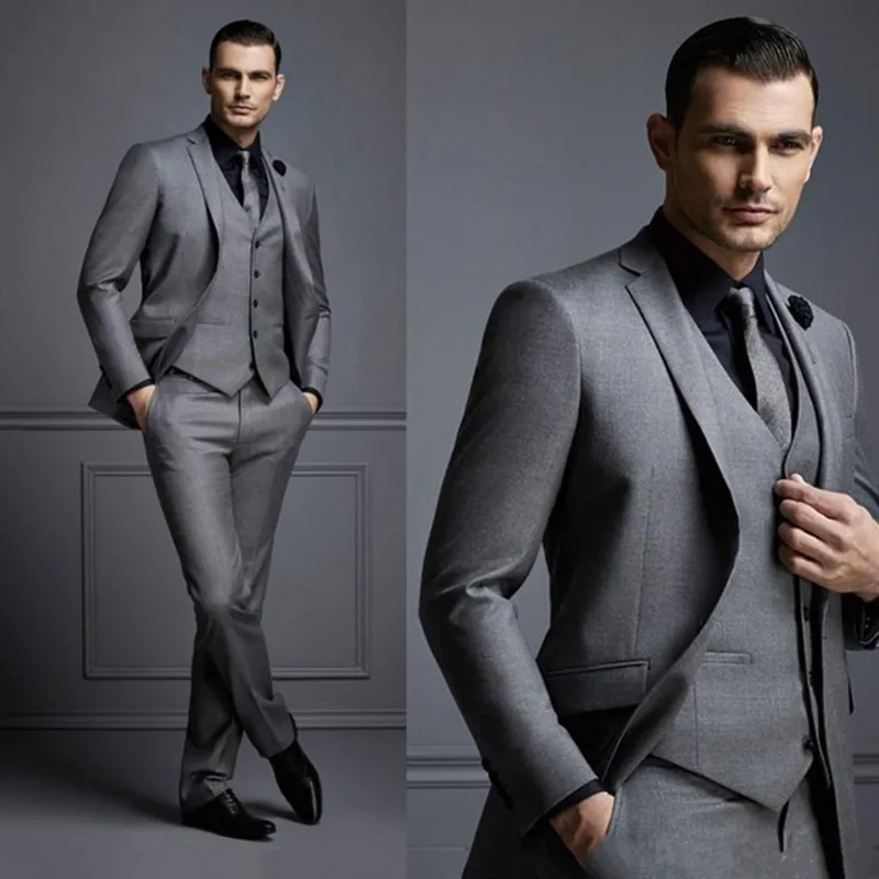 Tanio Blazer Masculino przystojny ciemnoszary garnitur męski garnitury ślubne dla