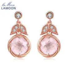 Lamoon тонкое Сережка-гвоздик Ювелирная натуральный розовый кварц 925 пробы серебряные модные ювелирные изделия, серьги для Для женщин EI008