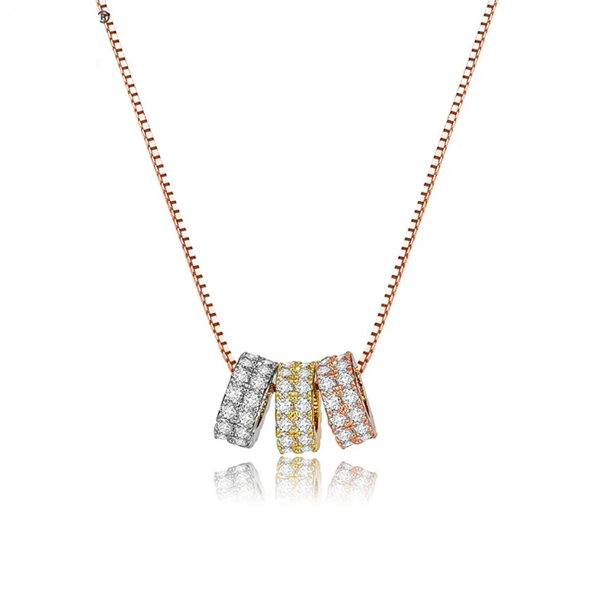 

Tiny 3 Loops CZ Stone Pendant Necklace Rose&Champagne&White Gold Plated for Women Party Jewelry Daily Wear Accessory