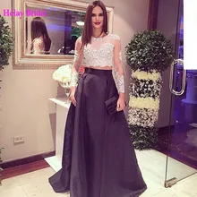2016 Zweiteilige Lange Spitze Abendkleid Mit Langen Ärmeln Schwarz Und Weiß Frauen Masquerade Formale Kleider Partyabend Elegant