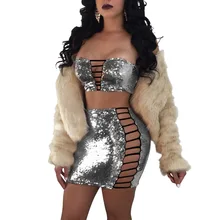 Sedrinuo Sexy Sequin Dress Strapless Lace up Two Piece Bodycon Evening Party Dresses Off the shoulder Lace up Mini Dress Vestido off the shoulder lace up dress
