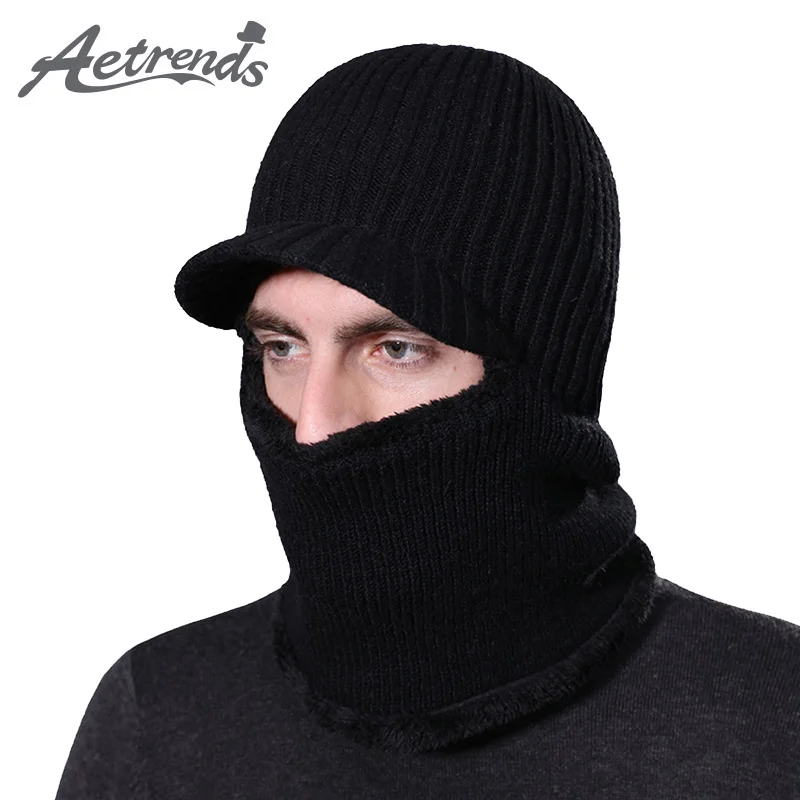 [AETRENDS] 2017 New Winter Beanies Knitted Balaclava Mask Cap Thicken