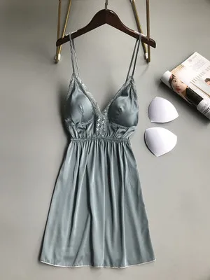 

HaloSweet Slik Sleepwear Women Sexy Sleep Dress Lady Home Clothes For Women Sling Dress Lace V-neck Summer