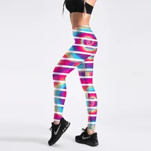 JIGERJOGER весенние радужные розовые синие цветные белые полосатые брюки с цифровой печатью женские леггинсы для бега компрессионные