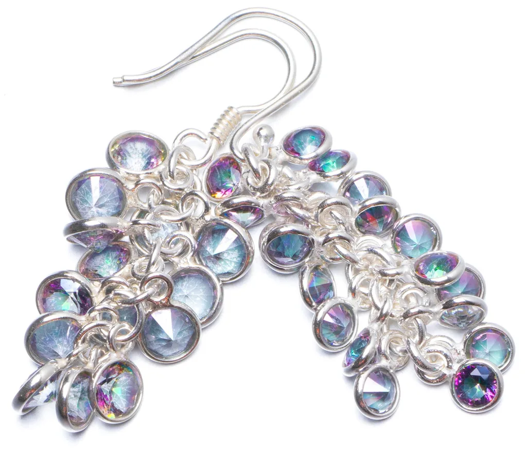 

Natural Mystical Topaz Handmade Unique 925 Sterling Silver Earrings 1.5" Y0297