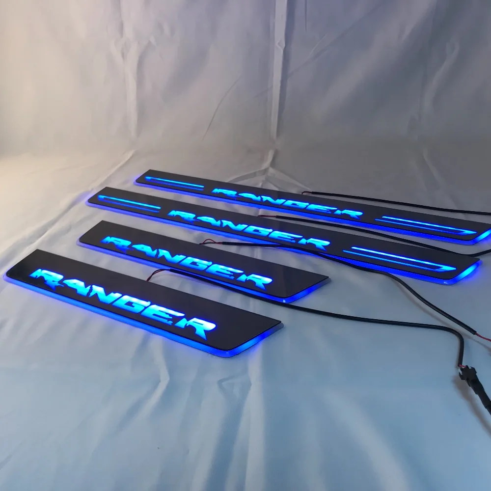 RQXR led движущиеся двери потертости для Ford ranger динамический порог пластина плоская подкладка наложения потока/натюрморт света, 4 шт