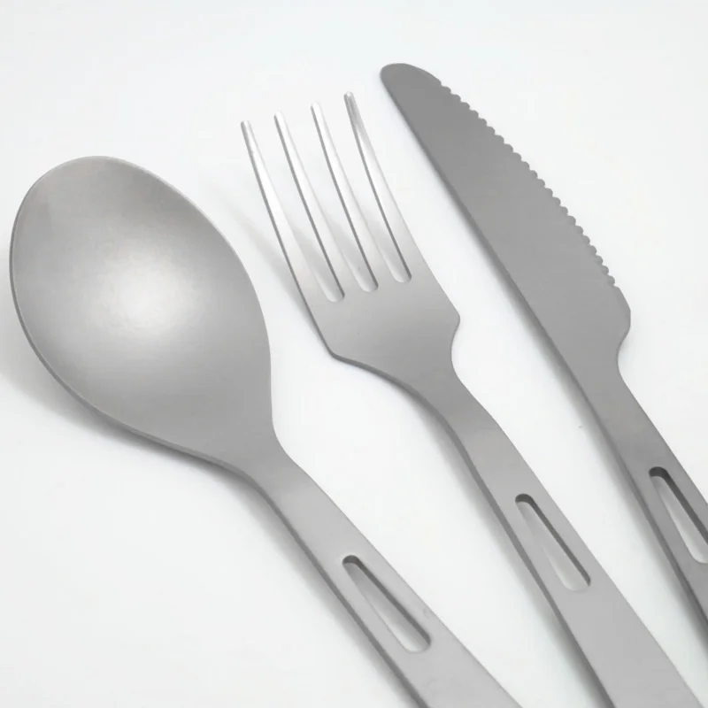 3 In 1 Titanium Spoon Fork Knife Cutlery Sets With Titanium Carabiner Camping Cutlery Outdoor Tableware Spork