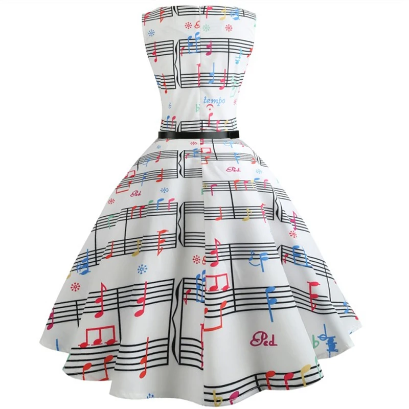 Kostlich 2018 Casual Women Big Swing Dress Plus Size O-Neck Tabs Print Dresses Summer Hepburn Vintage Dress With Sashes  (4)