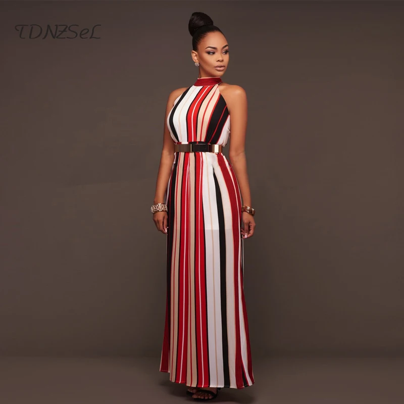2019 New Sexy One Piece ROMPERS WOMENS JUMPSUIT STRIPED Elegant Long Wide Leg Pants Halter Loose Overalls Party Colorful Summer 