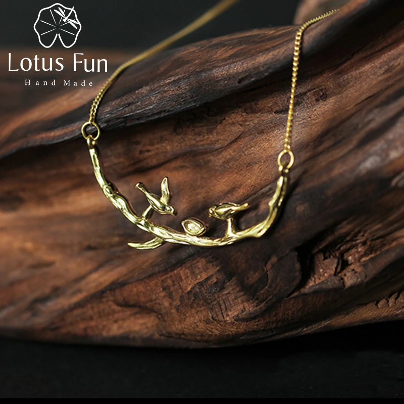 

Lotus Fun Real 925 Sterling Silver Handmade Designer Fine Jewelry Cute Bird on Branches Necklace with Pendant for Women Collier