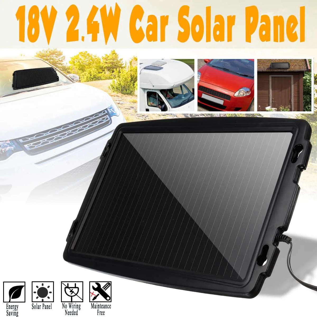 

Portable 18V 2.4W Solar Panel Trickle Charger For Boat Car Vehicle Silicon Battery Charging Detachable Amorphous Outdoor Power