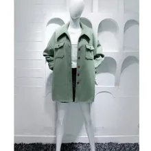 Qpipsd весна/осень женская куртка ветровка Женская Студенческая дикая куртка зеленое пальто силуэт шерстяное пальто