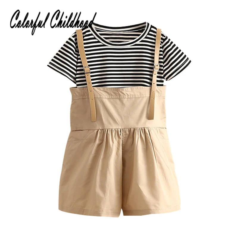 

Vintage girls clothing sets autumn casual stripe shirt+suspender pants suit kids school uniform toddler baby clothing 3-12Yrs