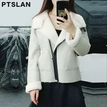 Ptslan 2017 Best Quality Genuine Real Shearling Coat Natural Sheepskin Coat Black Suede Women Winter Jacket