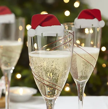 

Shipping Free 1000 pcs Table Place Cards Christmas Santa Hat Wine Glass Decoration santas party favors gifts
