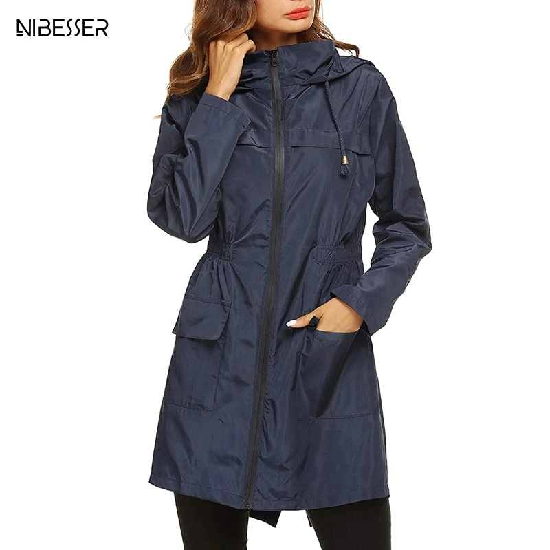 

NIBESSER 2019 Women Waterproof Packable Hooded Jacket Outdoor Hiking Clothes Lightweight Raincoat For Women
