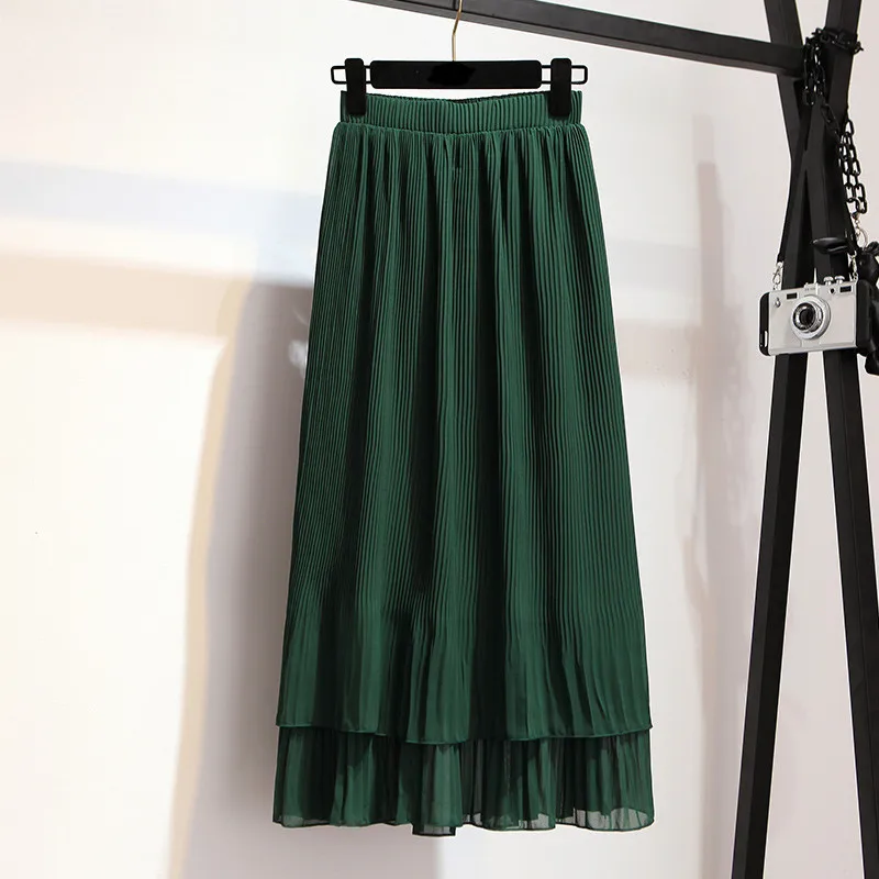 Women Chiffon Pleated Skirt Vintage High Waist Cake Skirts Womens Saia ...