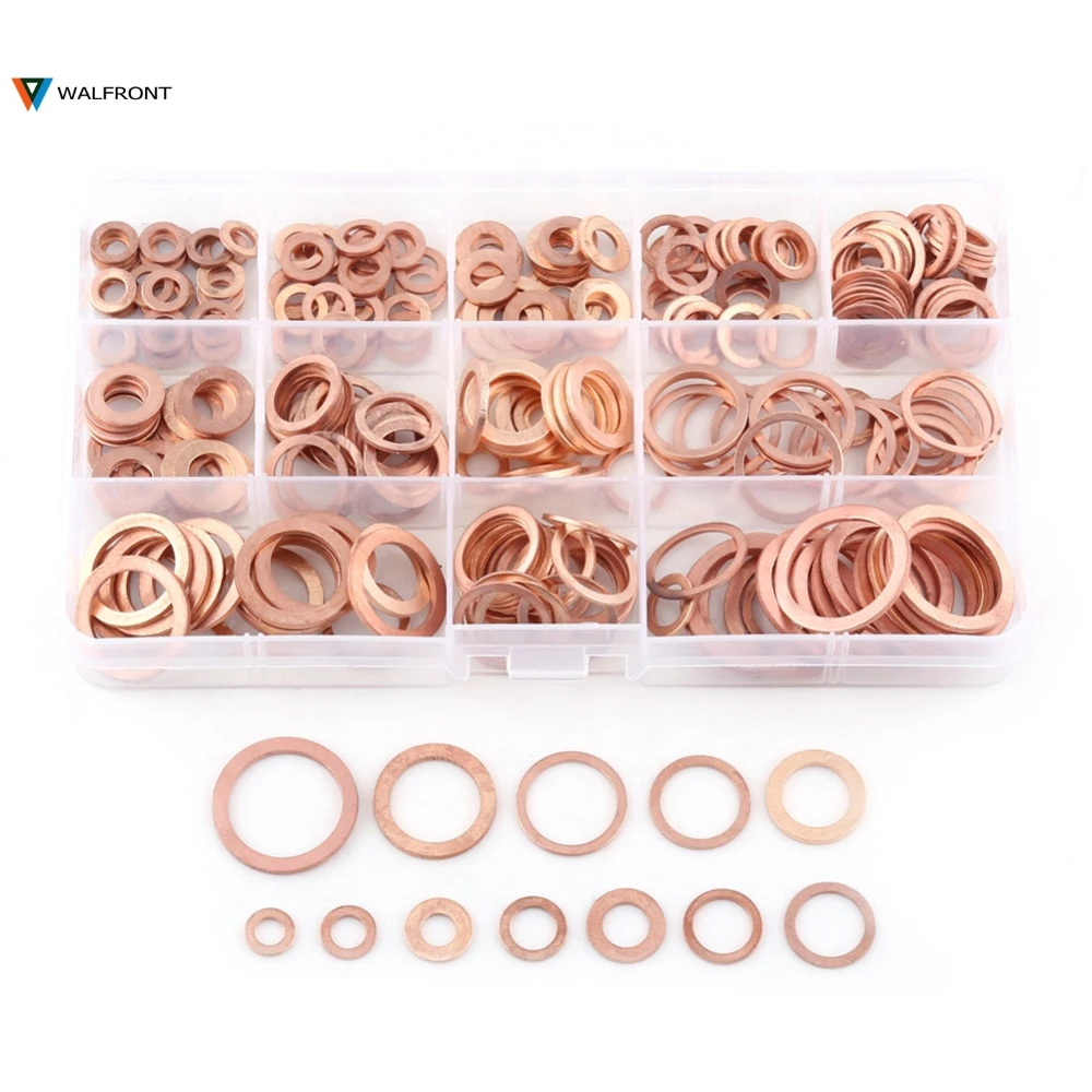 

80/110/120/200/280pcs O Ring Shape Copper Washer Gasket Flat Seal Assortment Kit M5-M20 with Box For Hardware Accessories