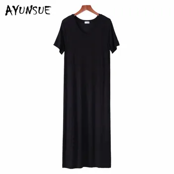 

AYUNSUE 2020 Casual Summer Dress for Woman Clothes Black Sexy V Neck Dress Korean Elegant Black Party Dress YY038