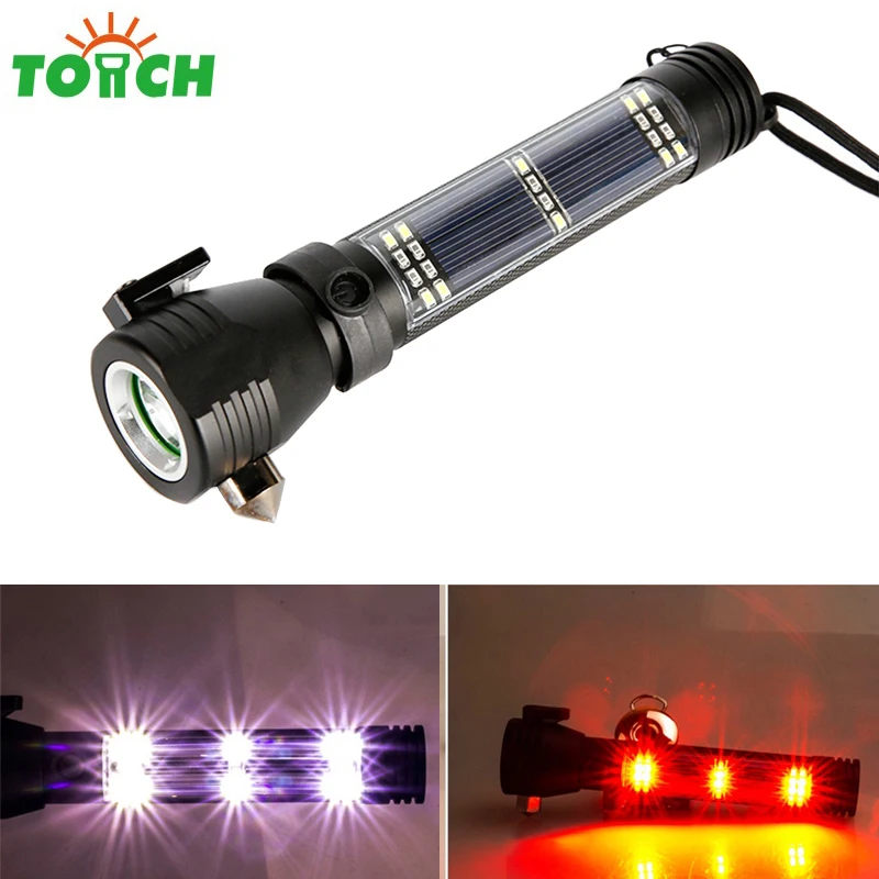 

Multi-function Cob Solar Flashlight USB Power bank Lampe Torche Led Emergency Escape Fire Hammer Torch Light for Auto Car