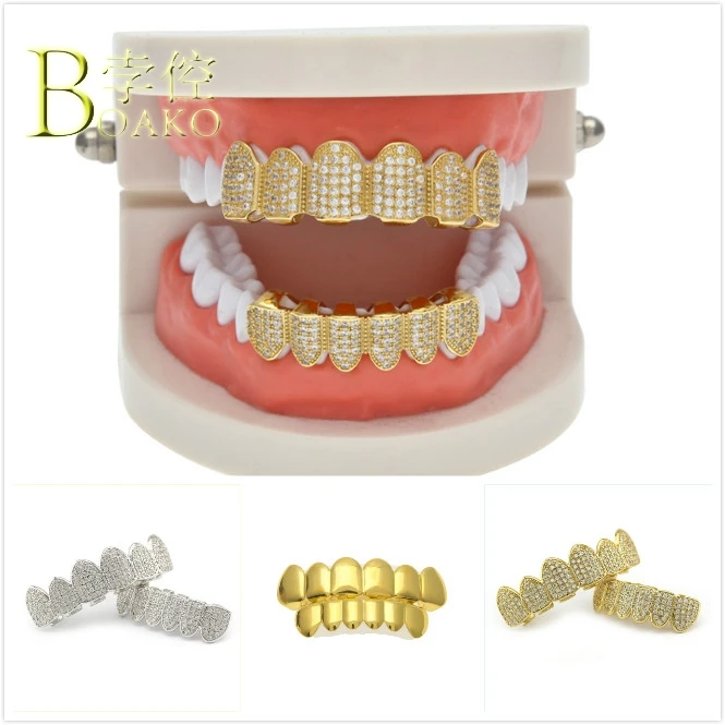 

BOAKO Punk Dental Grills Bling Men Grillz Gold Hip Hop Tooth Grillz Set Rapper Teeth grillz Tooth Caps Cosplay Party Jewelry B5