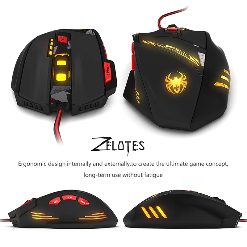 Коврик для мыши-ZELOTES T-90 8 клавиш 9200 dpi Проводная USB оптическая профессиональная игровая мышь 13 светильник