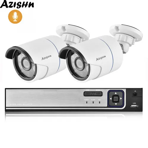 AZISHN 4CH 5.0MP POE NVR CCTV система безопасности HD 5MP H.265 аудио запись ИК металлический корпус IP камера видеонаблюдения комплект ONVIF - Цвет: 2PCS Bullet Camera