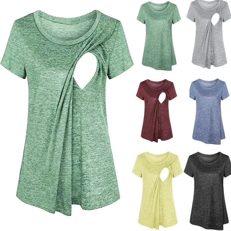 Летняя женская пижама для беременных, Одежда для беременных, топы с короткими рукавами для кормящих мам, футболка, одежда для грудного