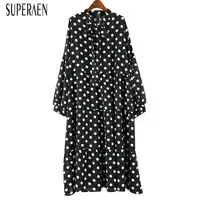 SuperAen 2018 新韓国スタイルのファッションレディースロングドレスドットルース Pluz サイズの女性ドレス秋シフォン長袖ドレス