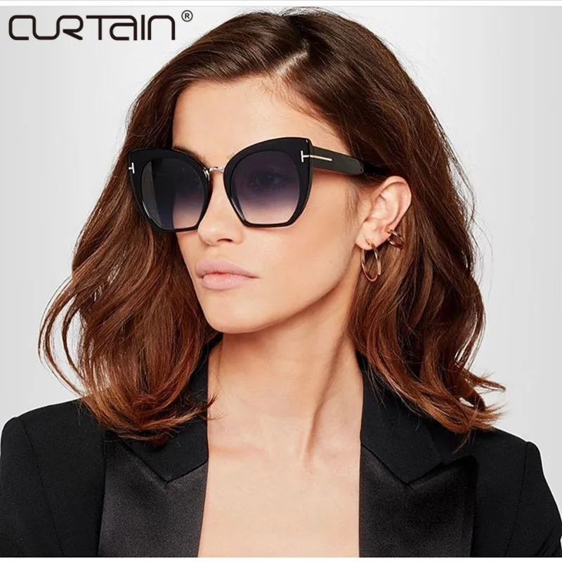 

CURTAIN2019 NEW Gradient Points Sun Glasses Tom High Fashion Designer Brands For Women Sunglasses Cateyes oculos feminino de sol