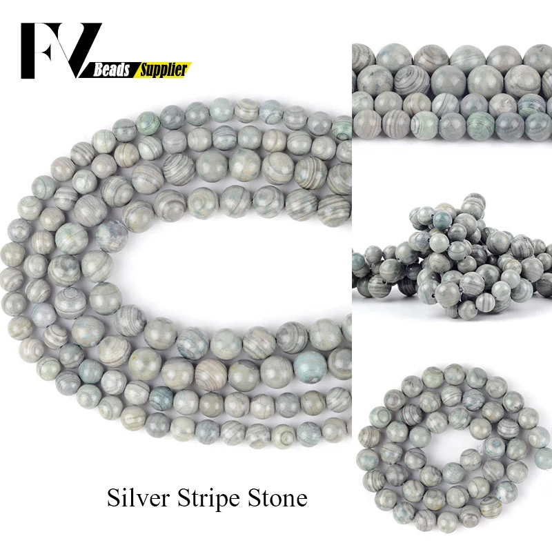 

Natural Silver Stripe Stone Round Beads For Jewelry Making 6 8 10mm Gem Ball Beads Diy Bracelet Necklace Accessories Wholesale