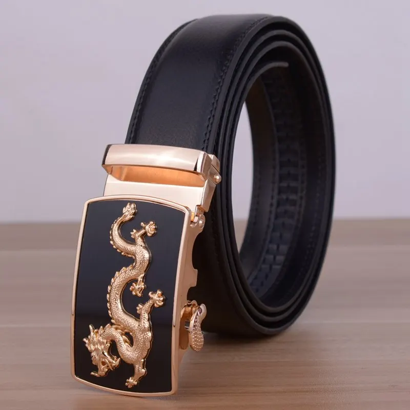 Модный дизайнерский кожаный мужской пояс ремень с автоматической пряжкой дракона мужской ремень Saistband для мужского ремня - Цвет: black gold dragon
