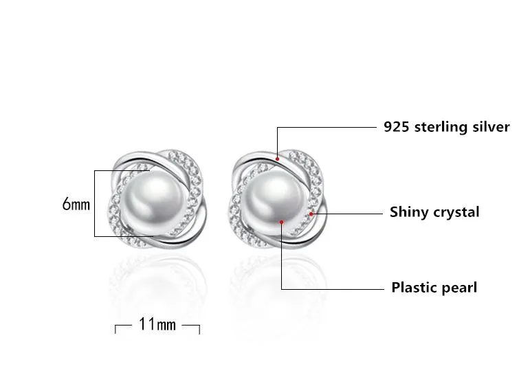 Стерлинговое Серебро 925 пробы, Модный Блестящий Кристалл, имитация жемчуга, цветок, женские серьги-гвоздики, Женские Ювелирные изделия, женский подарок, дешево