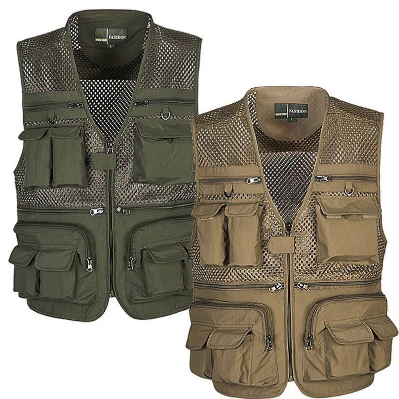 

Outdoor Men Sleeveless Tactical Vest Quick Dry Breathable Multi Pocket Mesh Fishing Vests Bicycle Photography Hiking Jacket