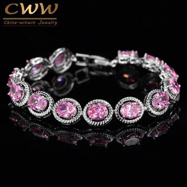 Cwwzircons Brand New Trendy Design 0 8ct Round Cut Pink Cubic Cwwzircons Brand New Trendy Design 0 8ct Round Cut Pink Cubic Zirconia Bracelet For Women Birthday