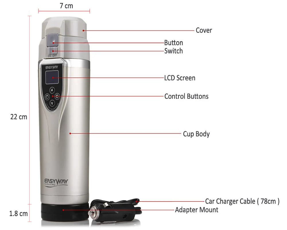 Portable Original New Car Auto Heating Cup Adjustable Temperature Car Boiling Mug Electric Kettle Boiling Vehicle Thermos 350ML1
