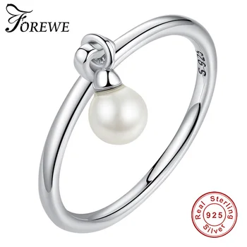

FOREWE Genuine 925 Sterling Silver Pearl Dangle Finger Rings for Women Luxury Sterling Silver Jewelry Size 6 7 8