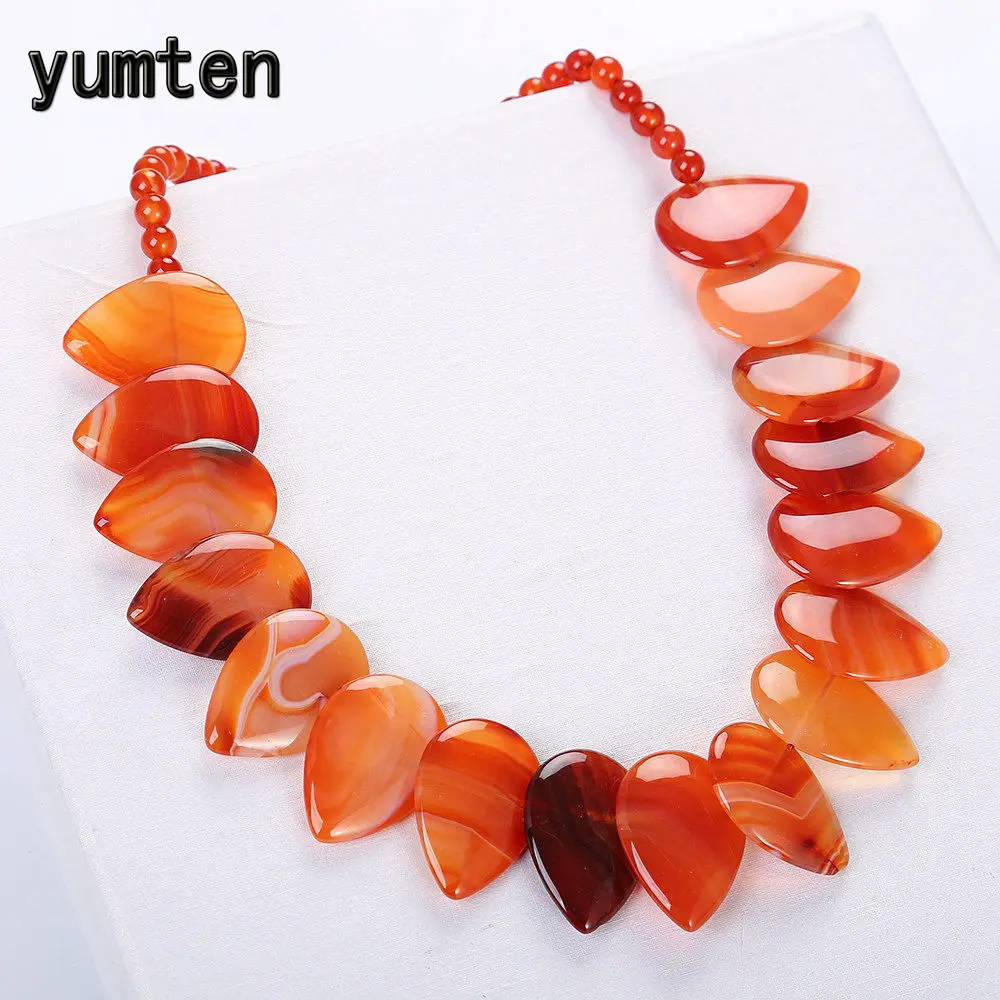 

Yumten Red Agate Necklace Gemstone Crystal Pendant Leaf Jewelry Power Natural Women Stone Beads Choker Romantic Joyas Wholesale