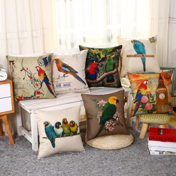 Modern Bird Sofa Cushion Cover Cotton Linen Decorative Throw Pillow Cover Stripe Printed Letter Bedding Home Decor 45x45 MA22