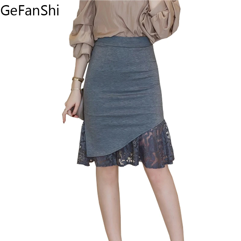 

S-5XL Women Pencil Skirt Plus Size 2019 New Fashion Patchwork Lace Skirt Casual Bodycon Skirt Elegant Stretch Fabrics Skirt